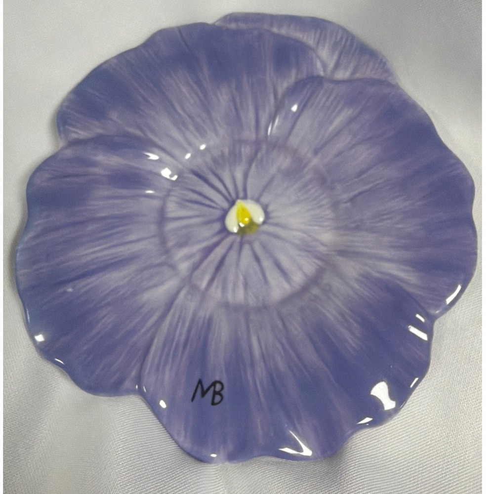 Hallmark Marjolein Bastin Pansy Flower Ceramic Candle Plate Purple Small Floral